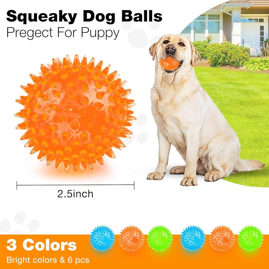 2.5” Squeaky Interactive Dog Balls for Puppy Teething Chew Toys for Small Dogs for Clean Teeth and Training