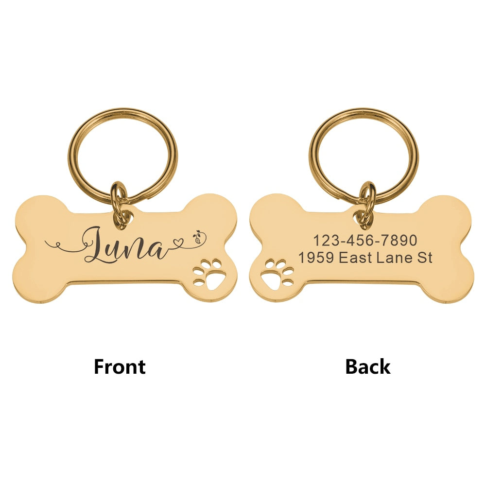 Etiquetas personalizadas para mascotas, gatos, perros, acero brillante, placa de identificación con grabado gratis 