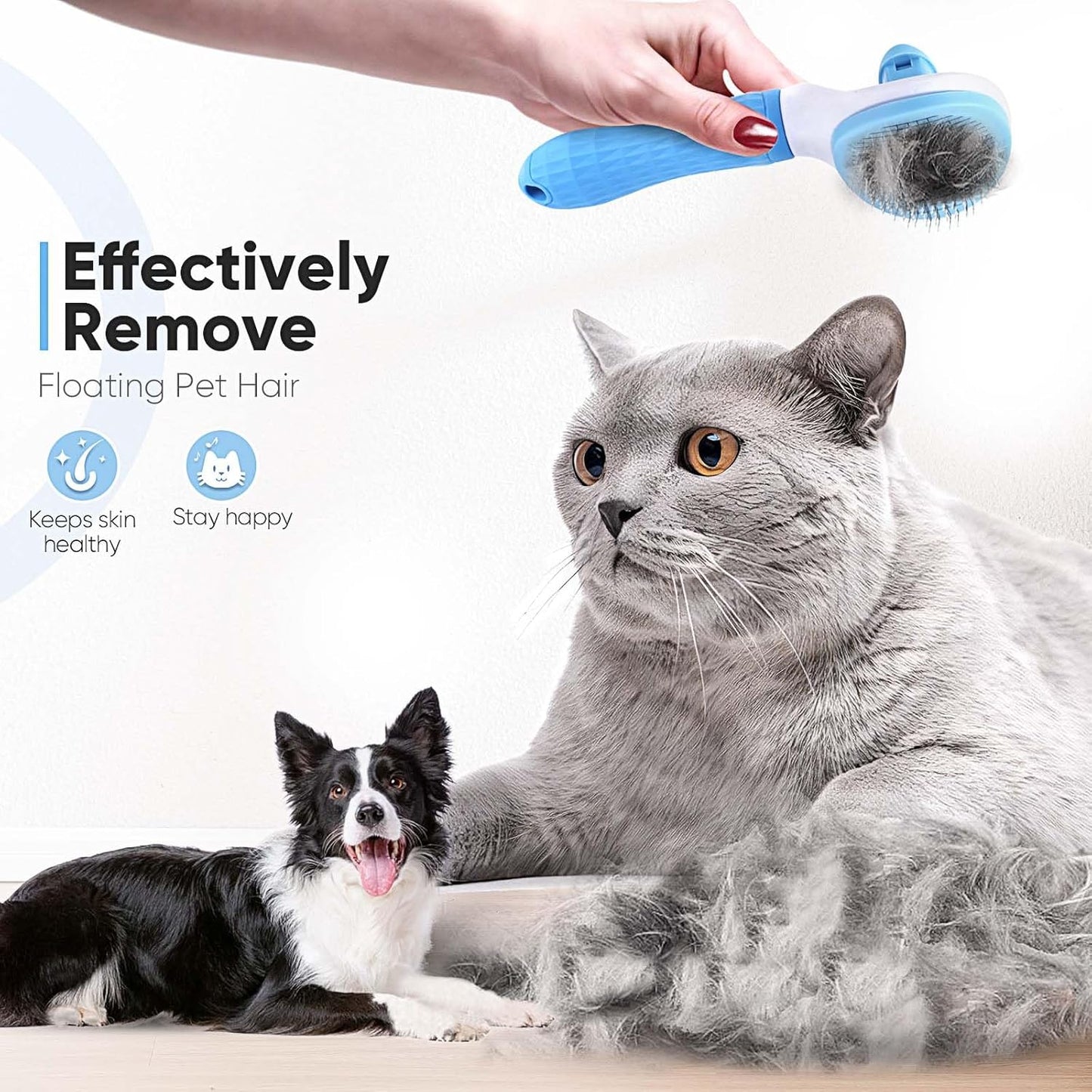 Cat Brush Self Cleaning Slicker Brush with Release Button, Dog Shedding Brush for Grooming, Suitable for Long or Short Pet Hair Cleaner, Removes Tangles & Loose Fur