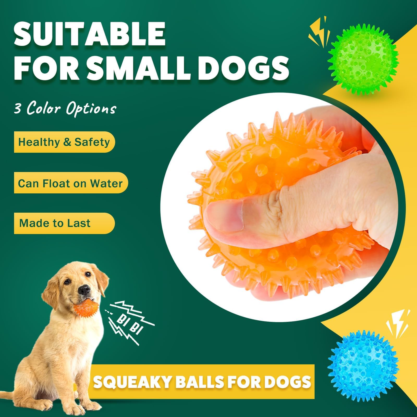 2.5” Squeaky Interactive Dog Balls for Puppy Teething Chew Toys for Small Dogs for Clean Teeth and Training