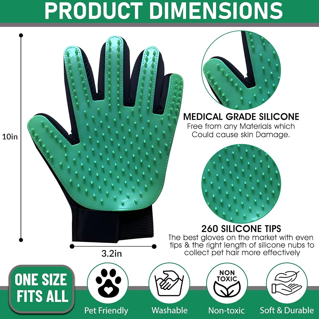 Upgrade Pet Grooming Gloves for Dogs, Cats, Rabbits & Horses with Long and Short Hair, Pets Hair Remover Mittens - 1 Pair