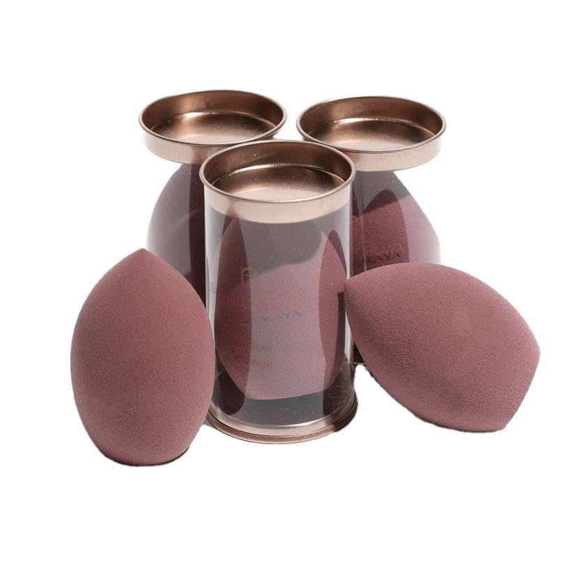 Non- Latex Free Washable Beauty Makeup Brown Blender Sponge with Gold Case for Liquid Cream Foundation Sensitive Skin