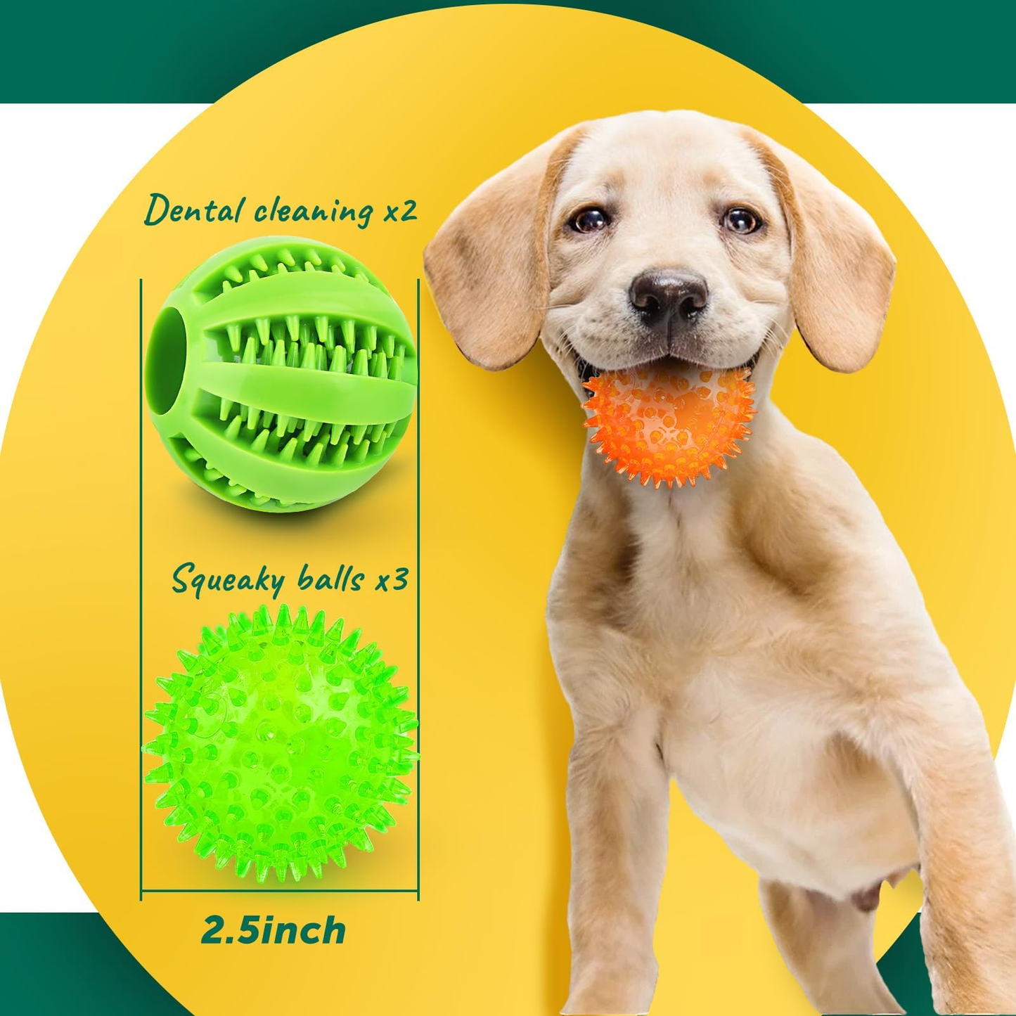 2.5” Squeaky Interactive Dog Balls for Puppy Teething Chew Toys for Small Dogs for Clean Teeth and Training