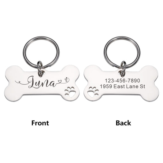 Etiquetas personalizadas para mascotas, gatos, perros, acero brillante, placa de identificación con grabado gratis 